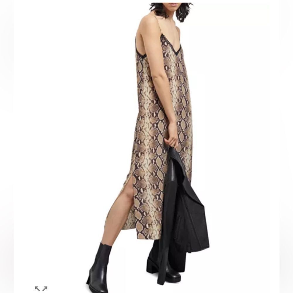 $350 The Kooples Snake-pattern silk midi dress NWT